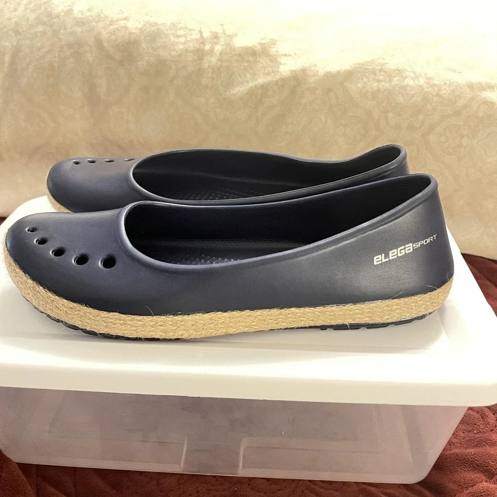 ELEGA SPORT Shoes Womens‎ Size 8 Navy Blue Flats Espadrille Jelly EVA SV-014